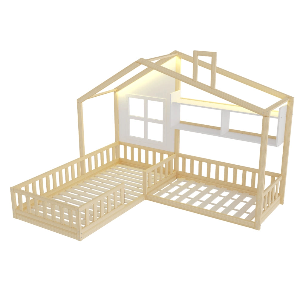Letto per bambini a casetta 90x200 cm con LED, mensole e sponde di sicurezza