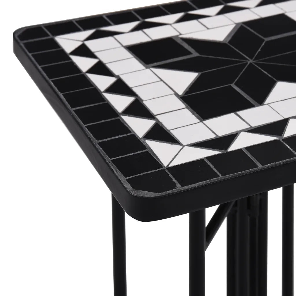 Tavolino di Servizio con Mosaico Nero e Bianco in Ceramica CFW2832349