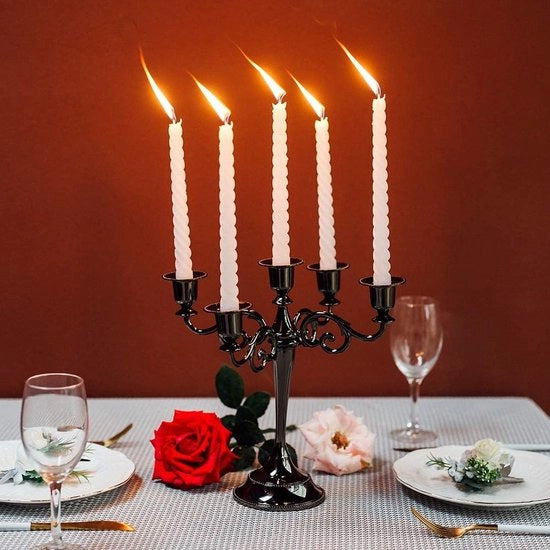 Albero da Candelabra in Alluminio per Tavolo da Pranzo, Decorazione per Hotel, Casa e Ristorante, con Luce a Cera, Nero