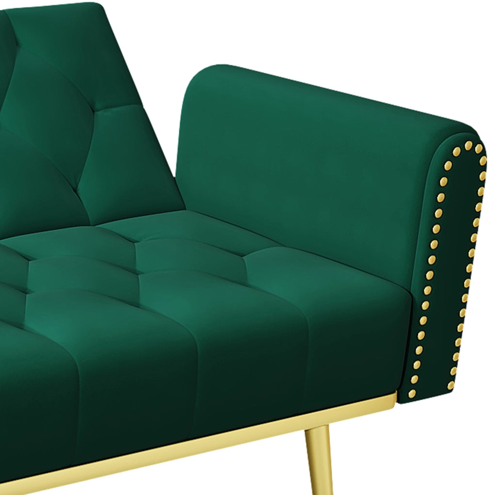 Divano letto 175x80x73，5 cm in velluto verde con portabicchiere
