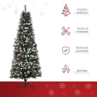 Albero di Natale Innevato con Bacche Rosse, Base Rimovibile e Pieghevole, 539 Rami, Φ70x180cm, Verde