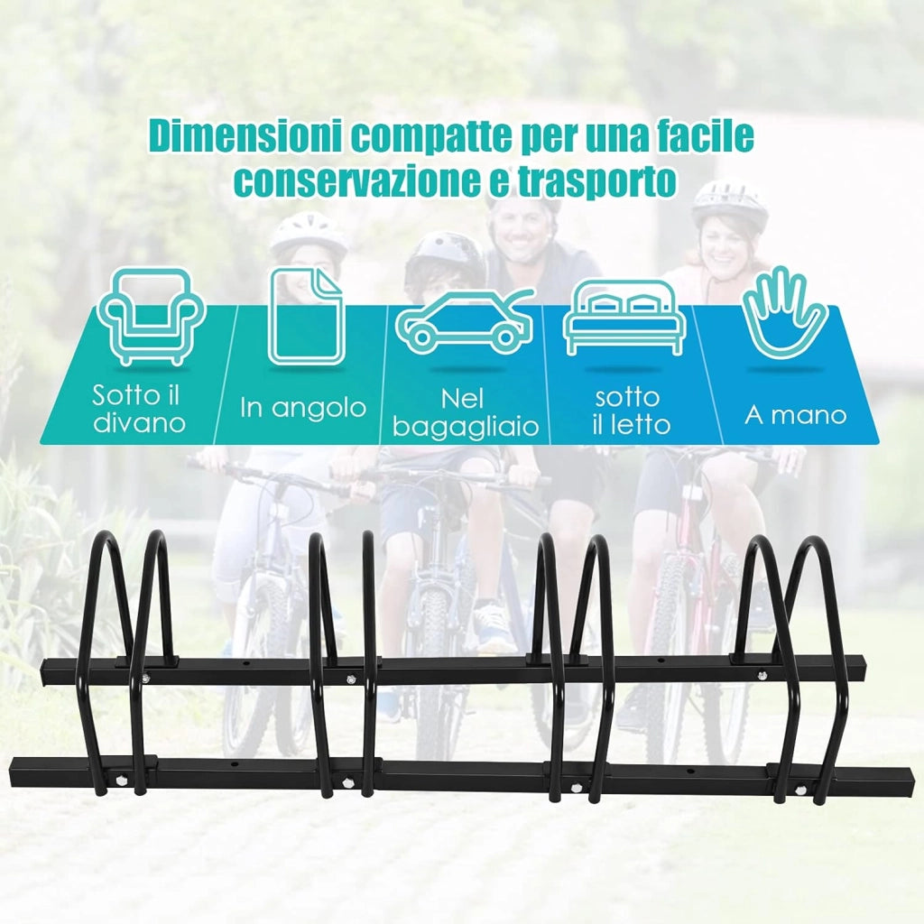 Rastrelliera per Biciclette, Portabiciclette Parcheggio Organizzatore per 4/5/6 Bici, Parcheggio per Biciclette, Telaio d'Acciaio (Nero, 4 Bici)