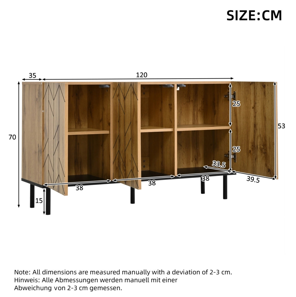 Credenza moderna 120x35x70 cm con 3 ante e frontali a onde