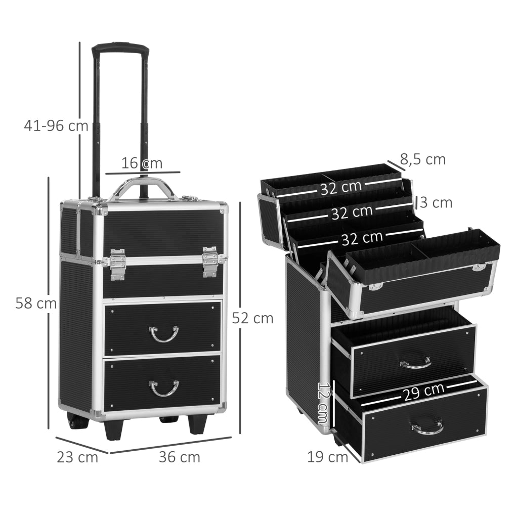 Trolley per trucco con manico telescopico ¨C Xylo ¨C 36x23x58 cm alluminio ABS nero