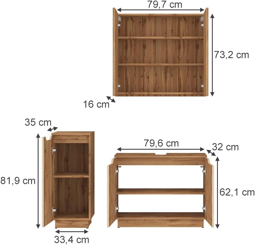Vicco Set di mobili da bagno Lotta, Rovere/cashmere a righe, 3 parti