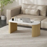 Tavolino ovale, tavolino d'appoggio effetto marmo, angoli arrotondati piedi spessi, 110 x 50 x 40 cm, bianco