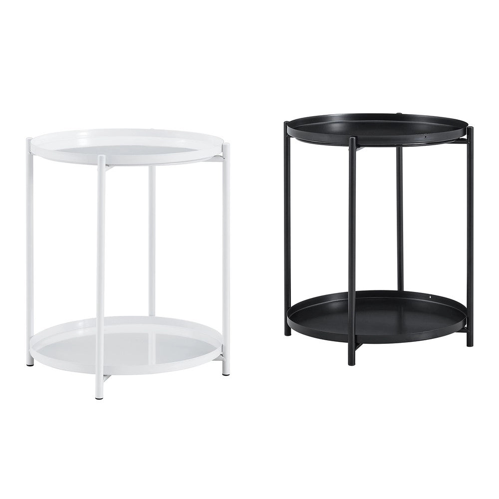 Tavolino Rotondo 2 Livelli ¨C MINIMAL ¨C Metallo Nero/Bianco 42x52 cm