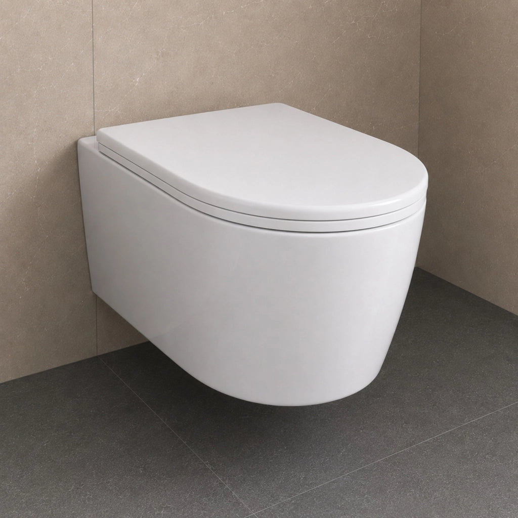 Coppia sanitari sospesi in ceramica serie giunone bianco lucido *** accessori con sedile frizionato, confezione 1