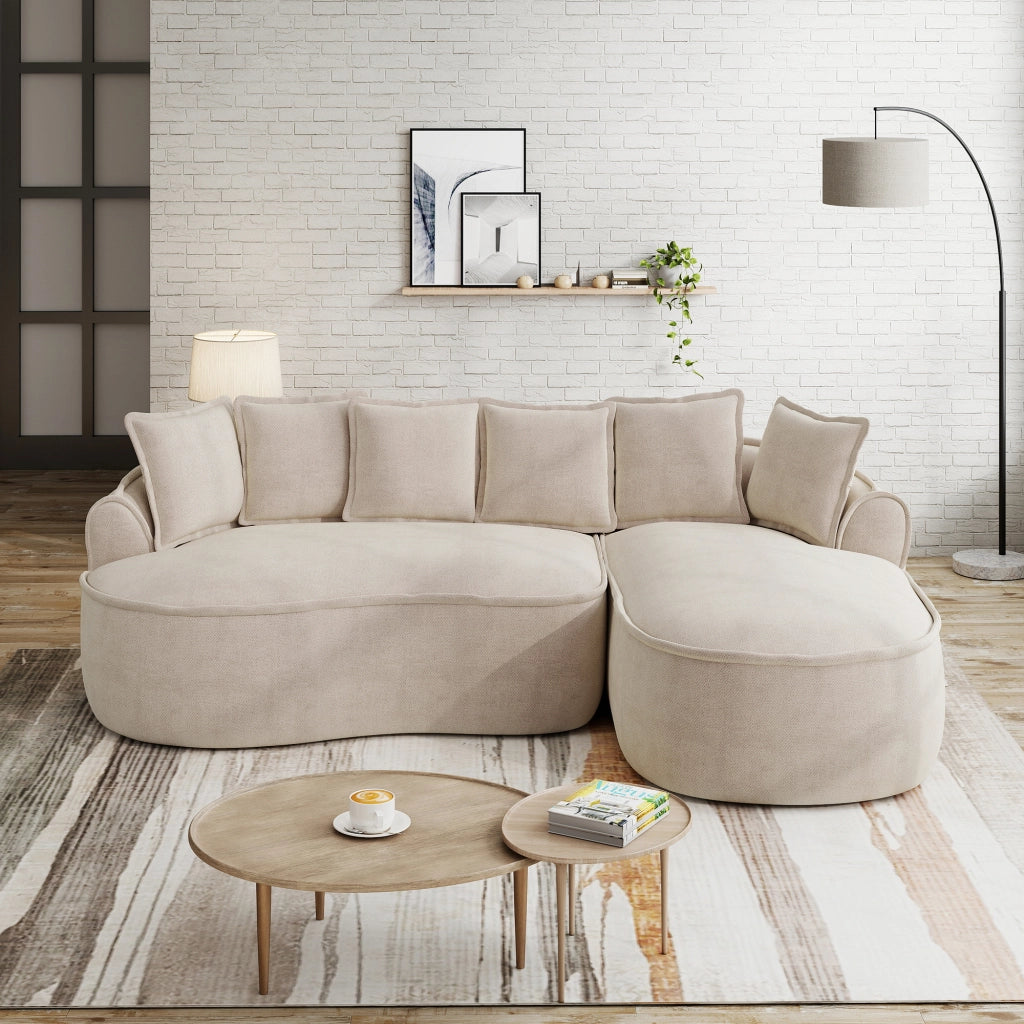 Divano Angolare Modulare Chaise Longue con Cuscini ¨C Xylo ¨C Chenille, Beige Chiaro
