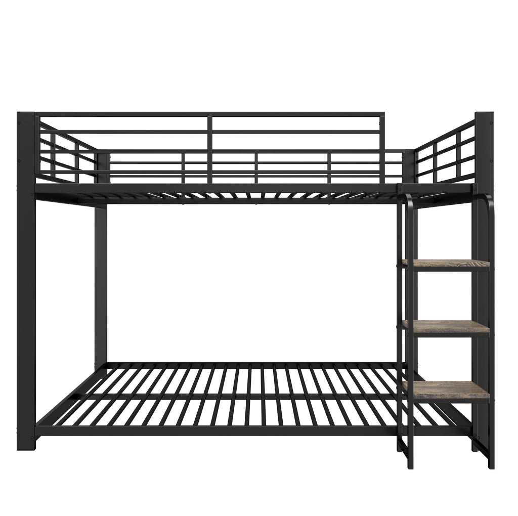 Letto a castello 140x200 cm con scala ampia e spondine di sicurezza in MDF e metallo nero