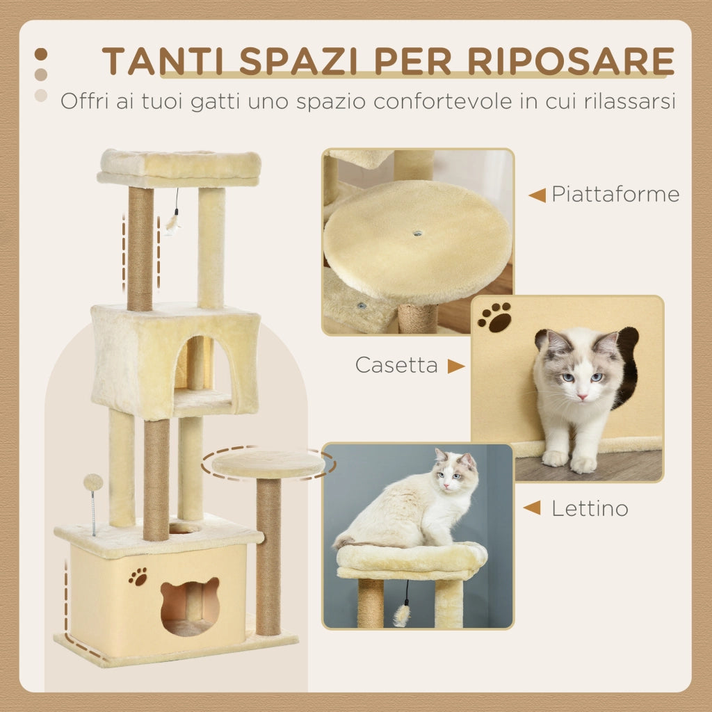 Tiragraffi per Gatti con Cuccia e Lettino ¨C Zephmum ¨C Beige 136 cm
