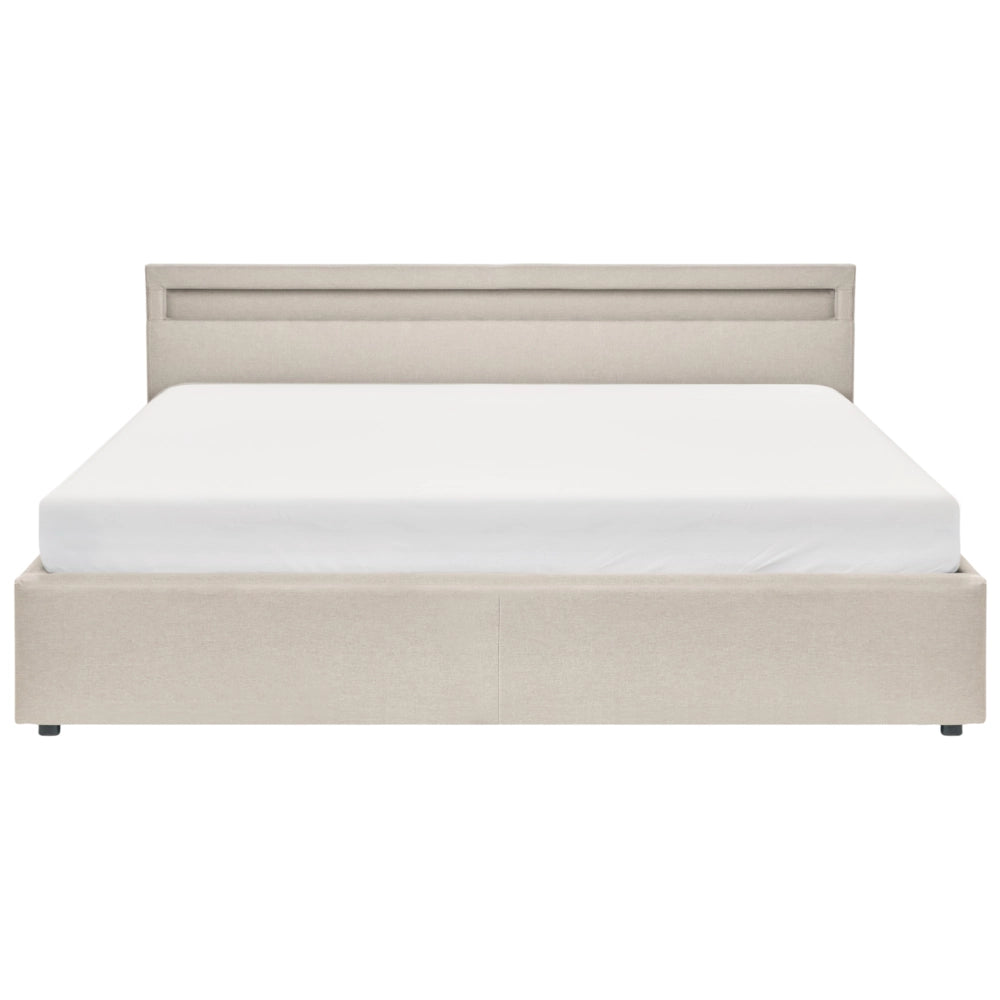 Letto matrimoniale in tessuto beige con LED 180 x 200 cm con contenitore elegante semplice
