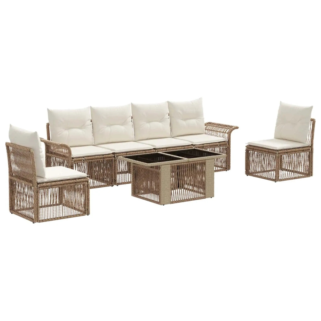 Set Divano da Giardino 7 pz Beige e Bianco Crema polyrattan 3436620