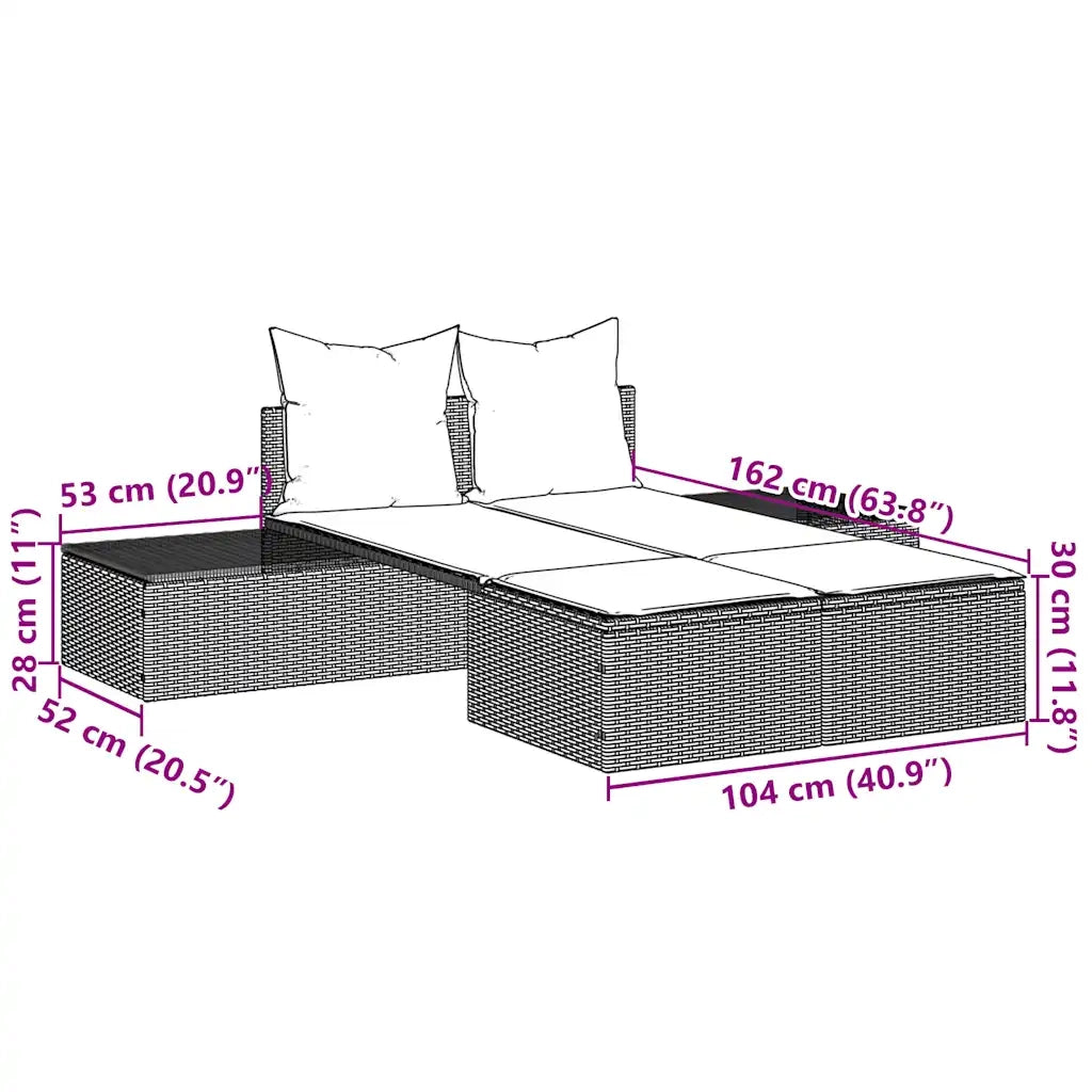 Lettino prendisole doppio con Cuscini in Polyrattan Marrone 368395