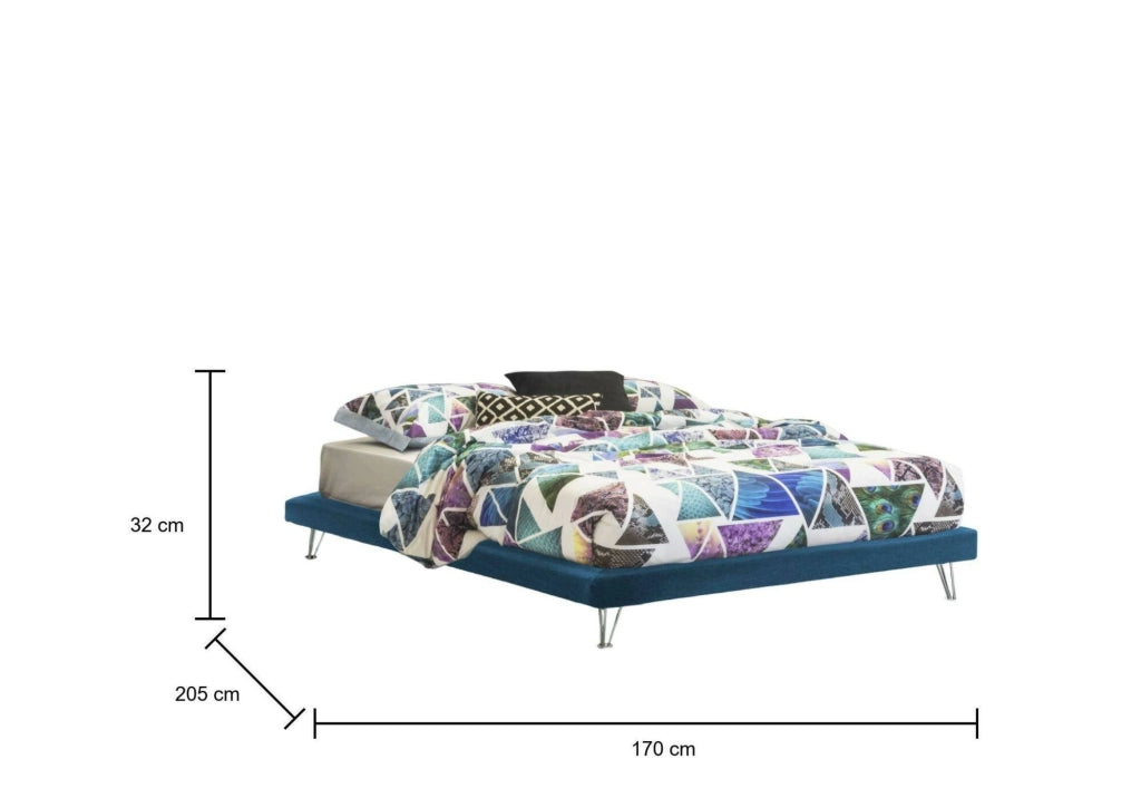 Letto matrimoniale Arbatrax, Letto fisso in tessuto con piedini, Made in Italy, adatto per materasso cm 160x190, Blu