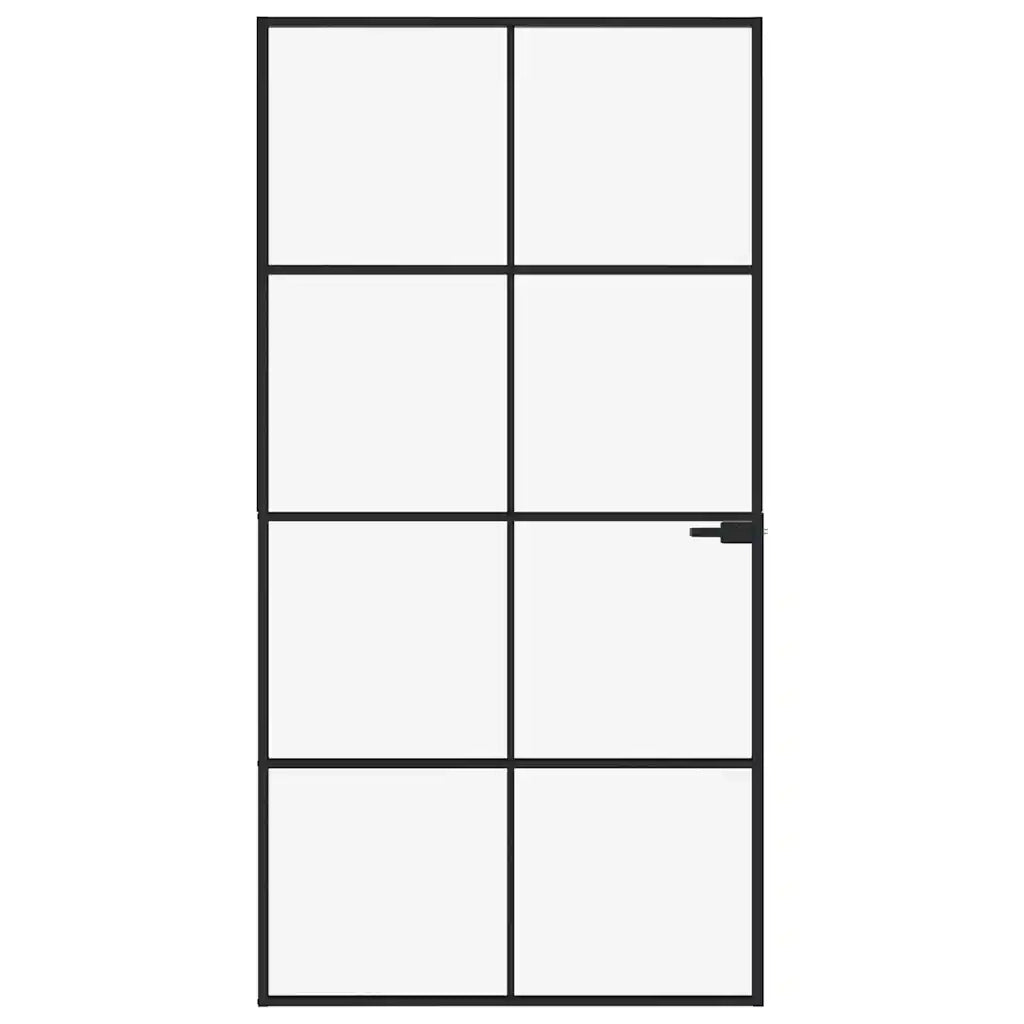 Porta Interna Nera 102x201,5 Vetro Temperato Alluminio Sottile 153665