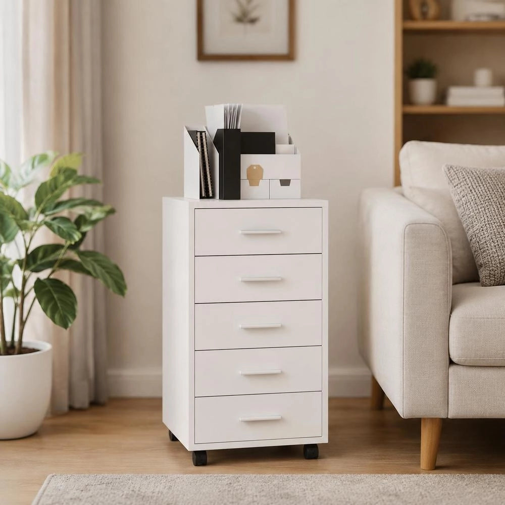 Drawer Cabinet With Casters, High-gloss White, Wood-based Material
