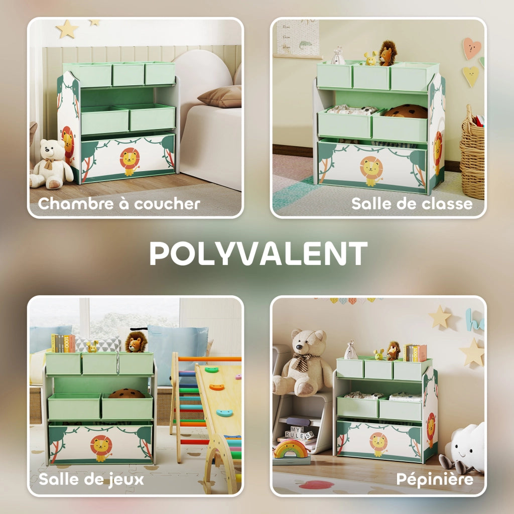 Scaffale per bambini a 3 ripiani con 6 scatole di tessuto ¨C Minimal ¨C verde