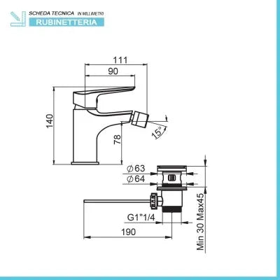 Rubinetto bidet cromato Artis Punta+ incluso di piletta