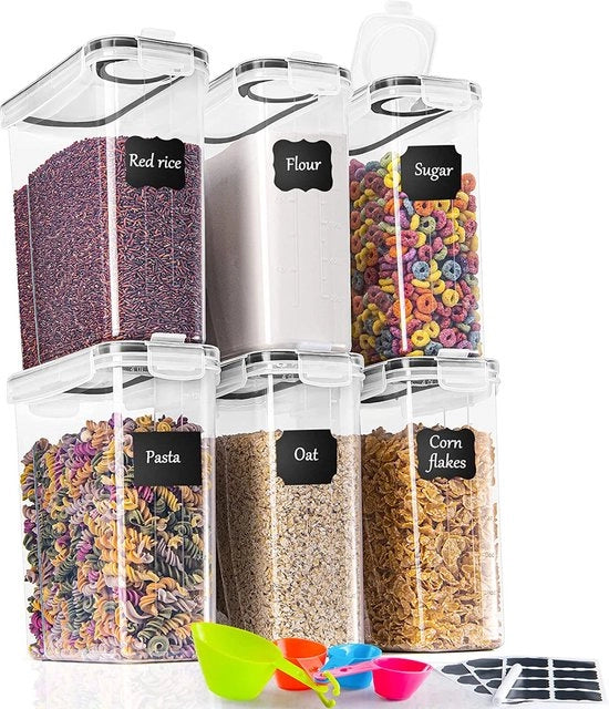Set di contenitori, cassetti da cucina organizzatore 2,5L * 6 pezzi, contenitore in plastica a chiusura ermetica per alimenti con coperchio, cassetti per il conservare muesli, caffè, cornflakes, spaghetti