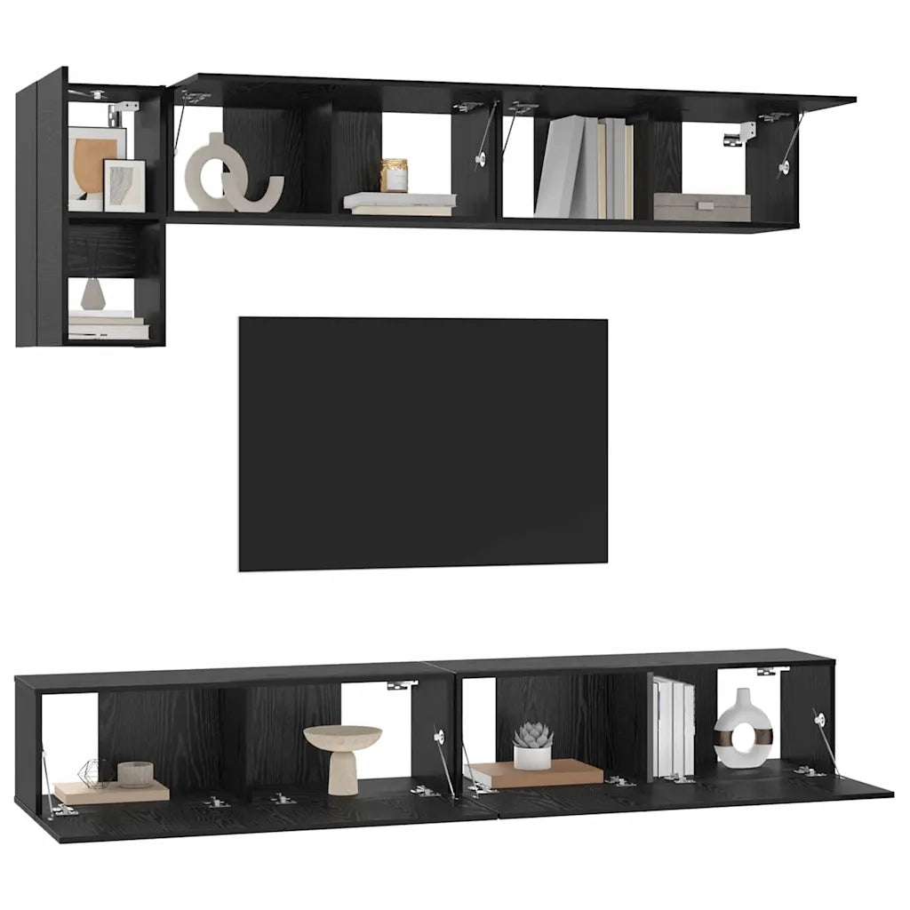 vidaXL Set mobile TV Montaggio a parete 5 pcs Rovere Nero