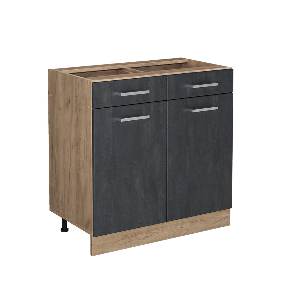 Mobiletto base per cucina R-Line Calce nera/Rovere dorato 80 cm senza piano di lavoro Vicco