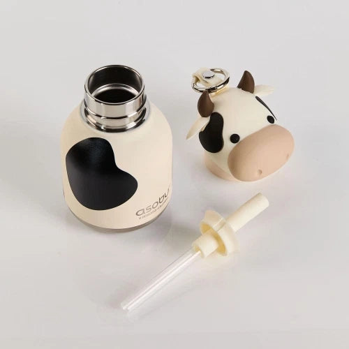 Mini Bestie mucca - Borraccia termica da 200 ml con cannuccia