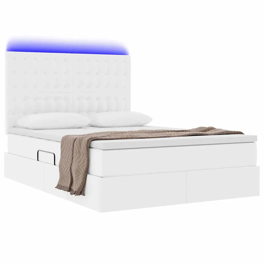 Letto con contenitore e LED con led Bianco Puro 140 x 190 cm