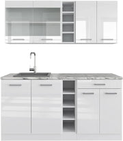 Cucina completa R-Line, Bianco lucido/bianco, 160 cm, PL Marmo, con disposizione flessibile dei moduli ed espandibile
