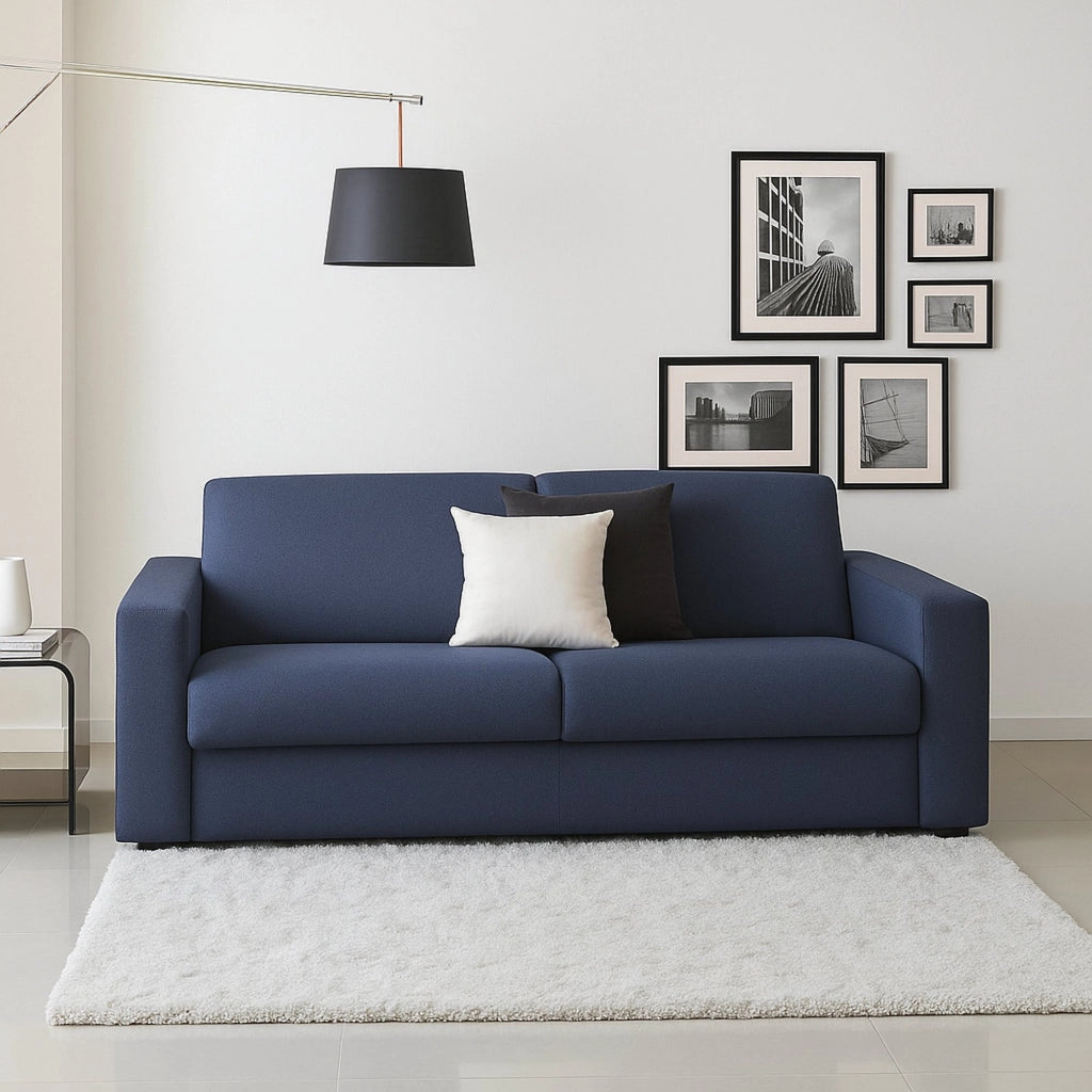 Divano fisso Azzurrite, Divano a 2 posti, 100% Made in Italy, SofÒ  Soggiorno in tessuto imbottito, con Braccioli standard, Cm 180x95h90, Blu