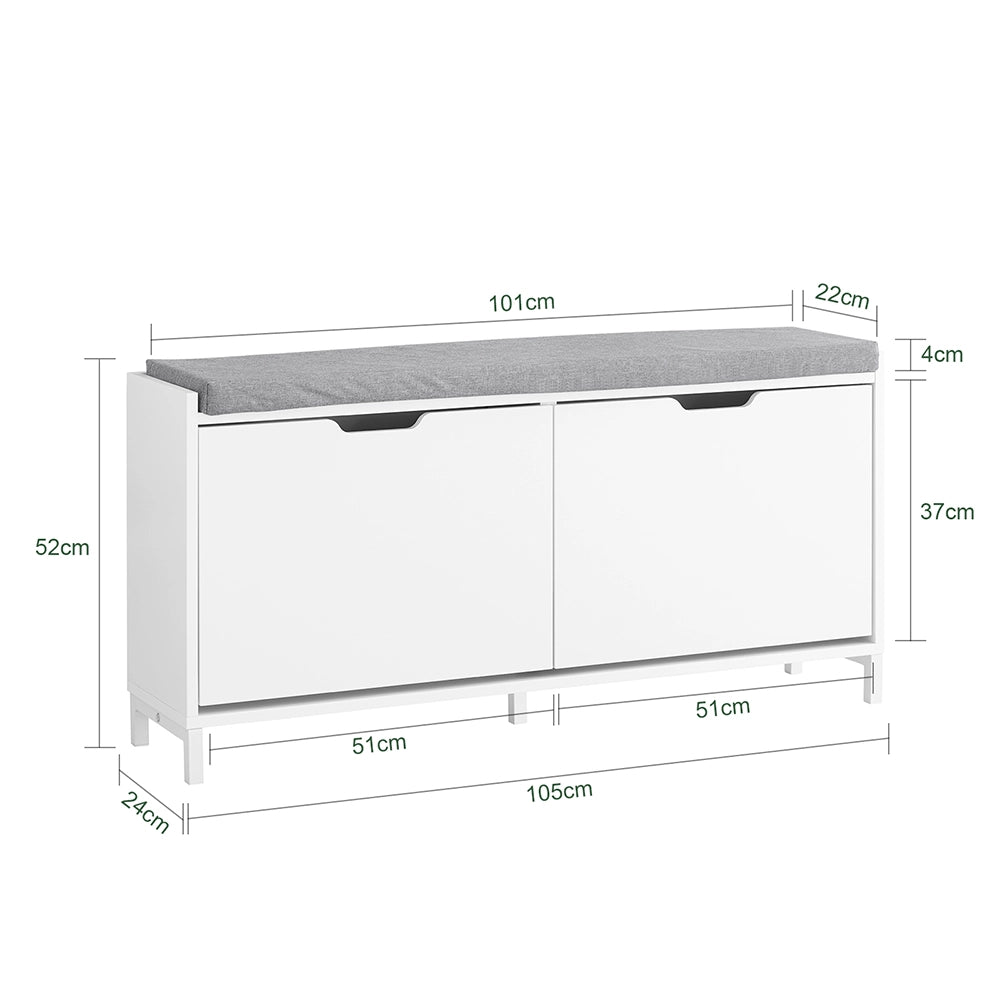 SoBuy Scarpiera Panca Ingresso Salvaspazio Panca Contenitore con Cuscino Imbottito e Struttura in MDF e Ferro, Carico Fino a 250kg, Design Nordic, Bianco e Grigio, 105x24x52 cm, FSR151-L-W