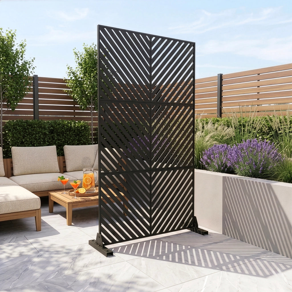 Pannello Divisorio Kekan con Struttura Decorativa in Acciaio 180 x 90 cm - Nero casa.pro