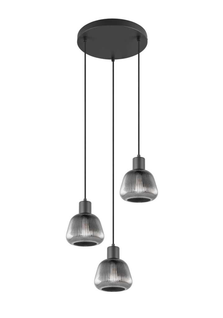 Lampadario retro Trio Tarifa nero vetro 3xE27 Ø37cm