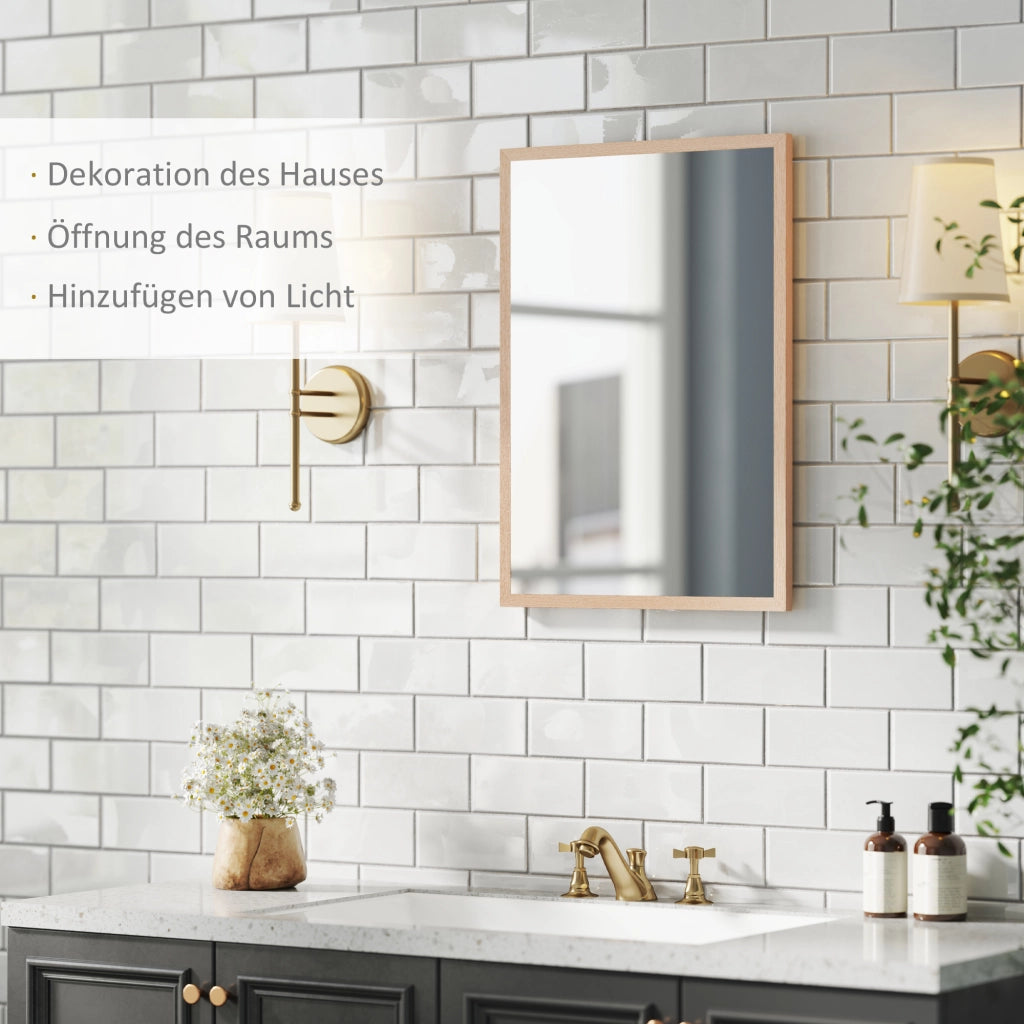 SPECCHIO DA PARETE DECORATIVO 50 x 70 cm MDF Legno Naturale 4 ganci
