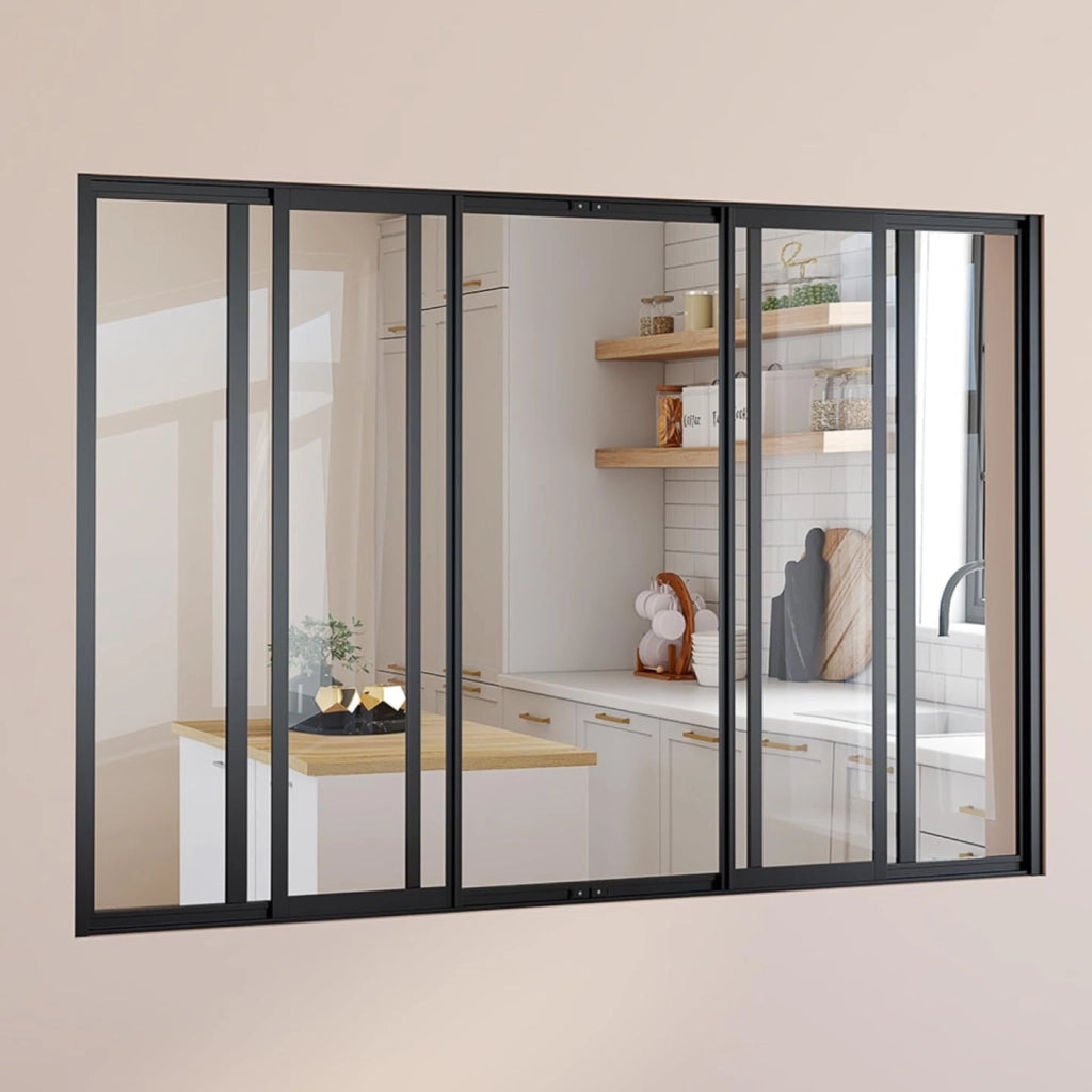 IDMarket - Metallo Nero e Vetro temperato Tetto Scorrevole a 6 vetri L. 160 x H. 108 cm