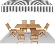 Ombrellone in Polyester 280 g/m², 350 x 300 cm, Acquaportato, a Mano, per Terrazza e Balcone, con Strisce Bianche e Grigie