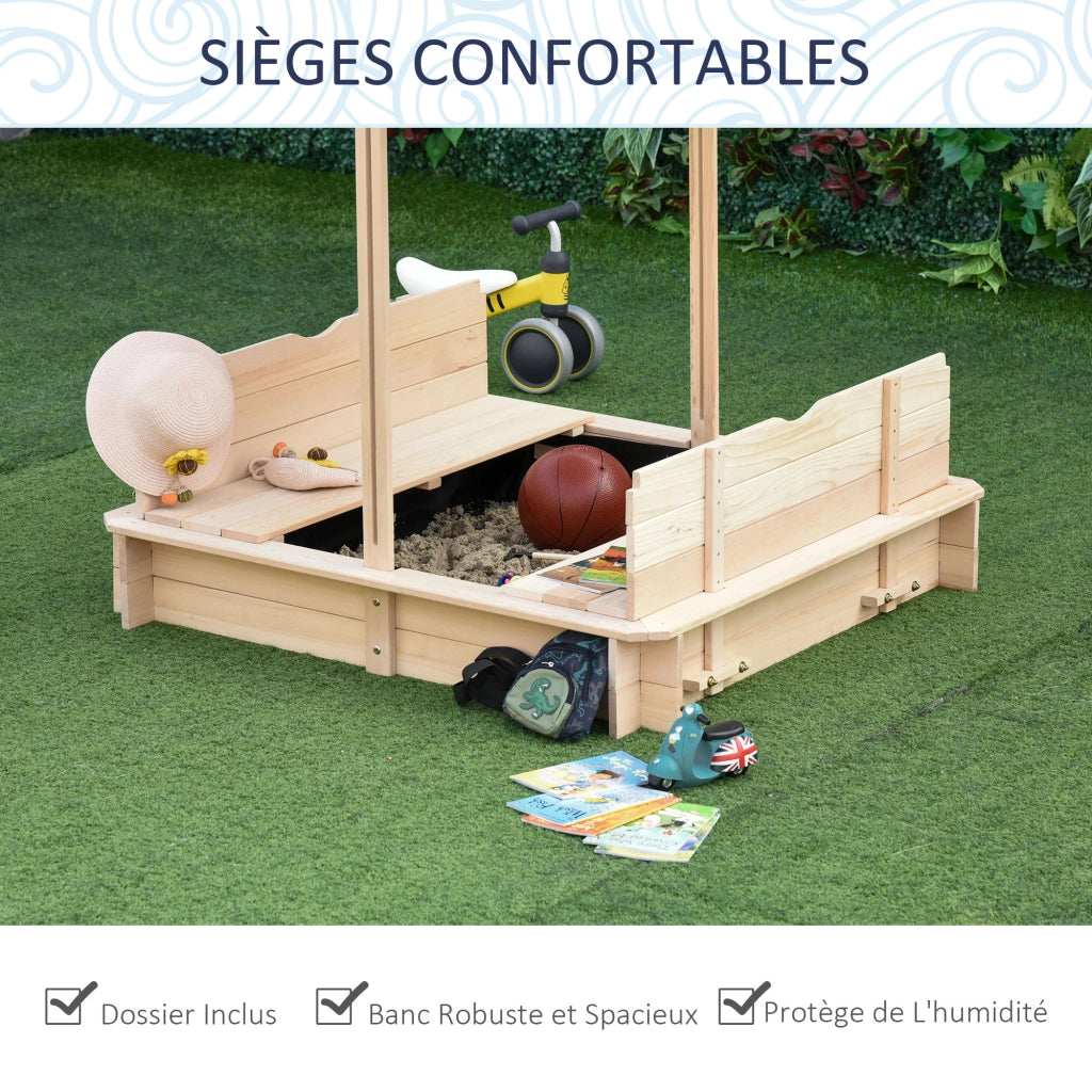 Sandbox per bambini in legno quadrata con panche e coperchio ¨C zephmum ¨C 106x106x19 cm