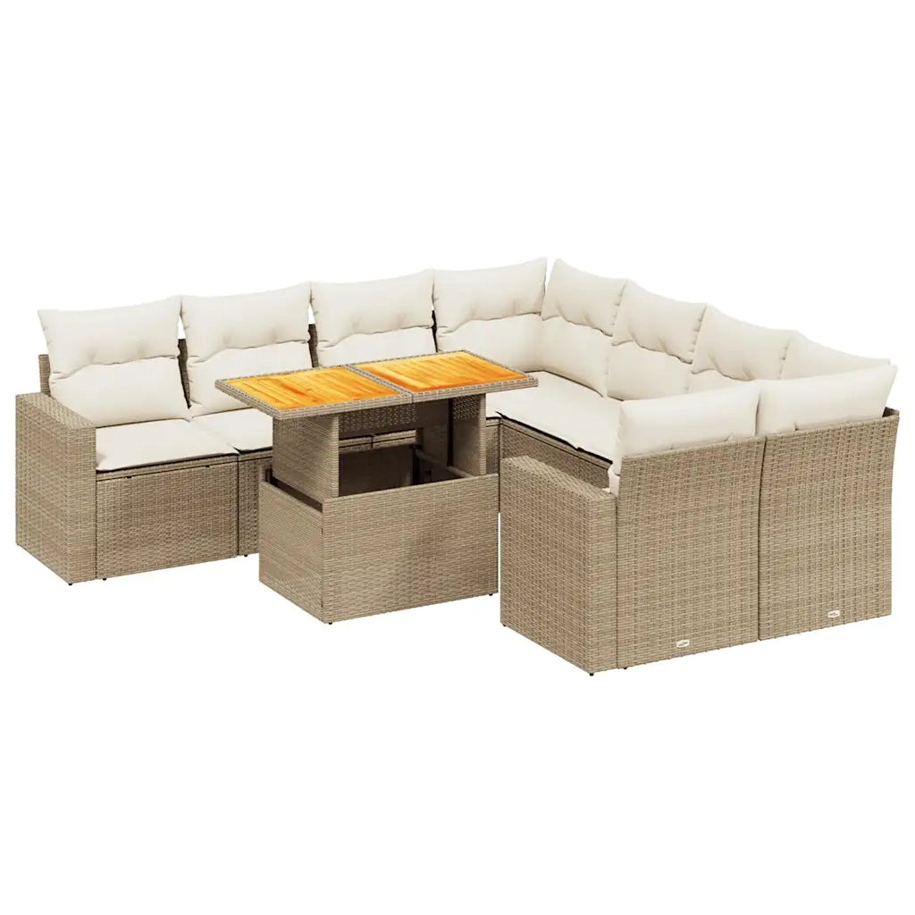 Set Divano da Giardino 9 pz con Cuscini Beige in Polyrattan 3271240