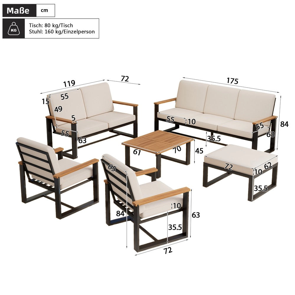 Set Divano da Giardino 3+2+1+1 Posti con Tavolino ¨C Xylo ¨C Acacia, Acciaio Zincato, Beige
