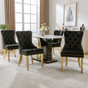 Sedia da Pranzo con Anello Posteriore e Borchie Decorative, in Velluto Nero, 50.5 × 45 × 95 cm