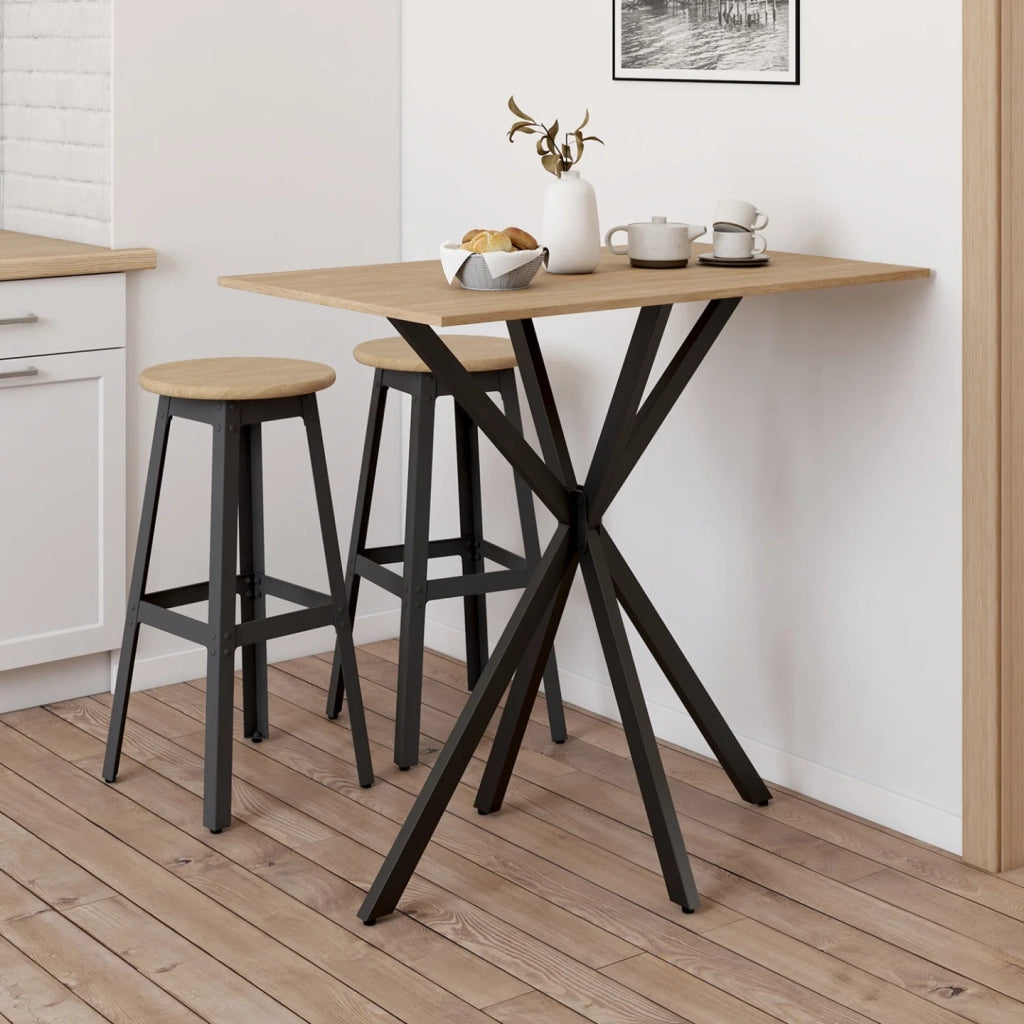 IDMarket - Tavolo bar rettangolare ALIX con gamba in legno e ragno nero 100 cm