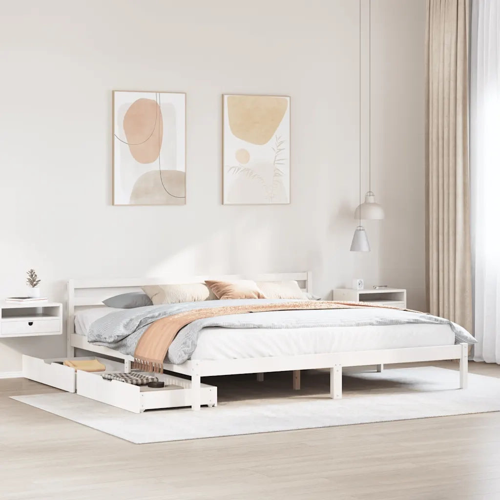 Giroletto senza Materasso-Struttura Letto Bianco 200x200 cm Legno Massello Pino 881396
