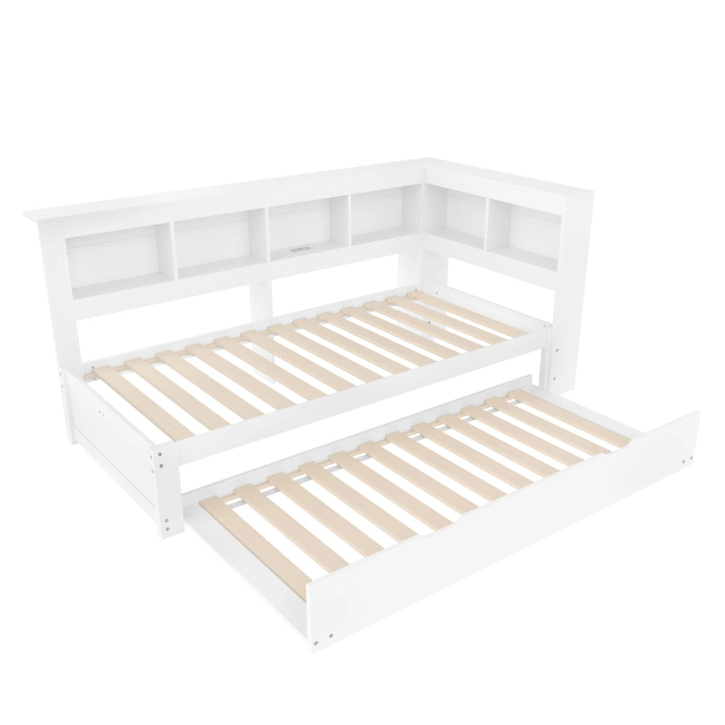 Daybett con letto estraibile - Zephmum- 90x200 cm, Presa e USB, bianco