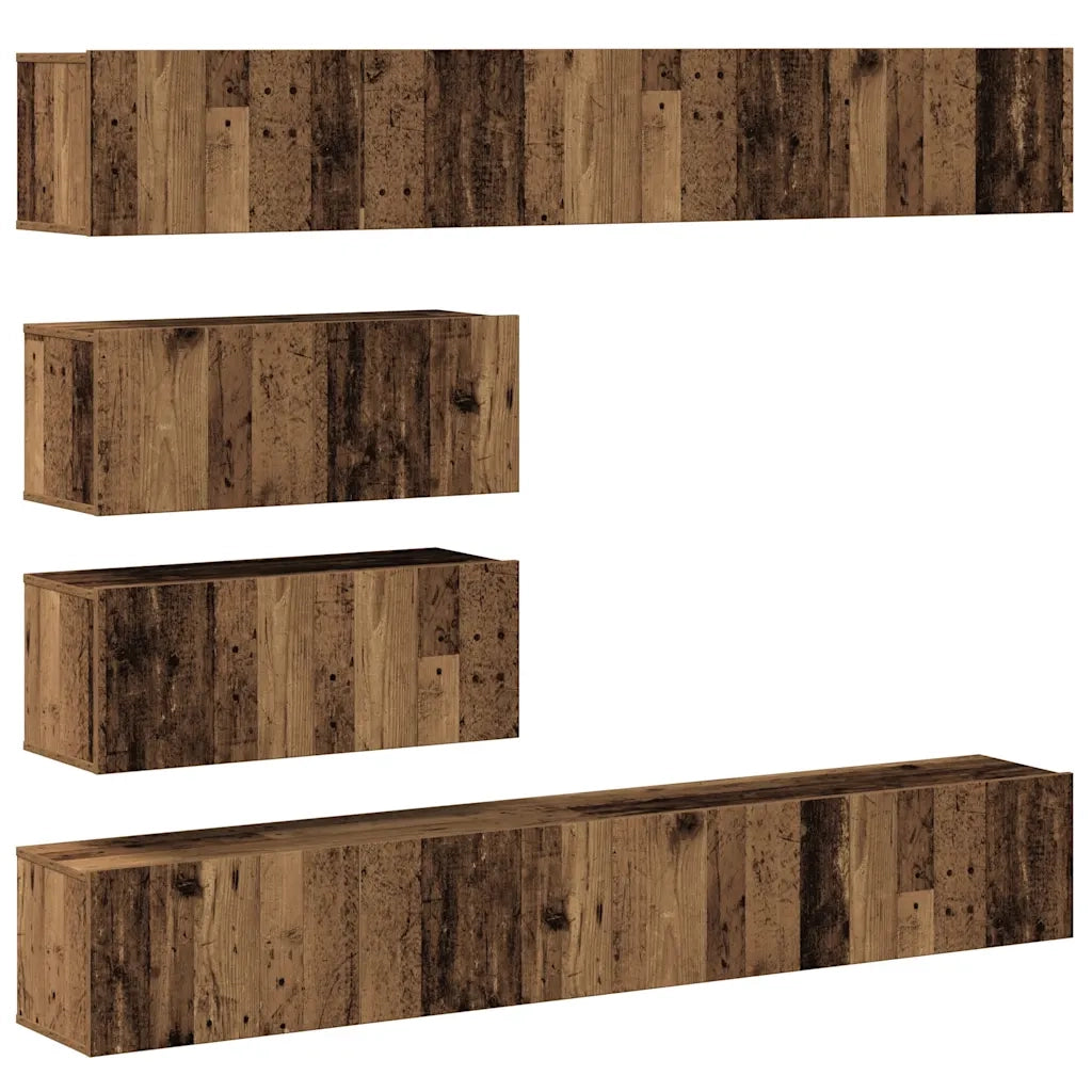 Set Mobile TV 6 pz-Set di 6 Credenza per TV Montato a Parete Legno Antico in Truciolato 385125
