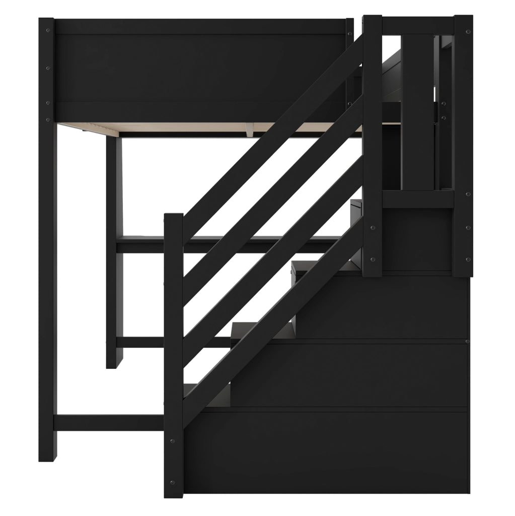 Letto a soppalco 140x200 con scrivania, scala contenitore e LED