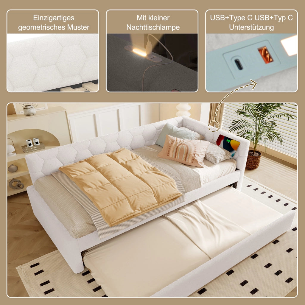 Daybett con funzione divano letto in velluto bianco 90x200 cm