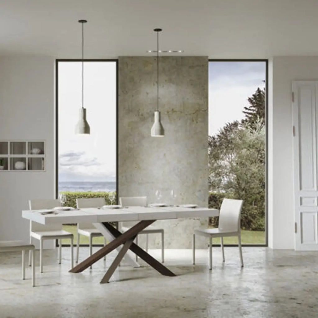 Tavolo allungabile 160/420x90 cm Volantis Premium colore bianco frassino gambe multicolore 4/C