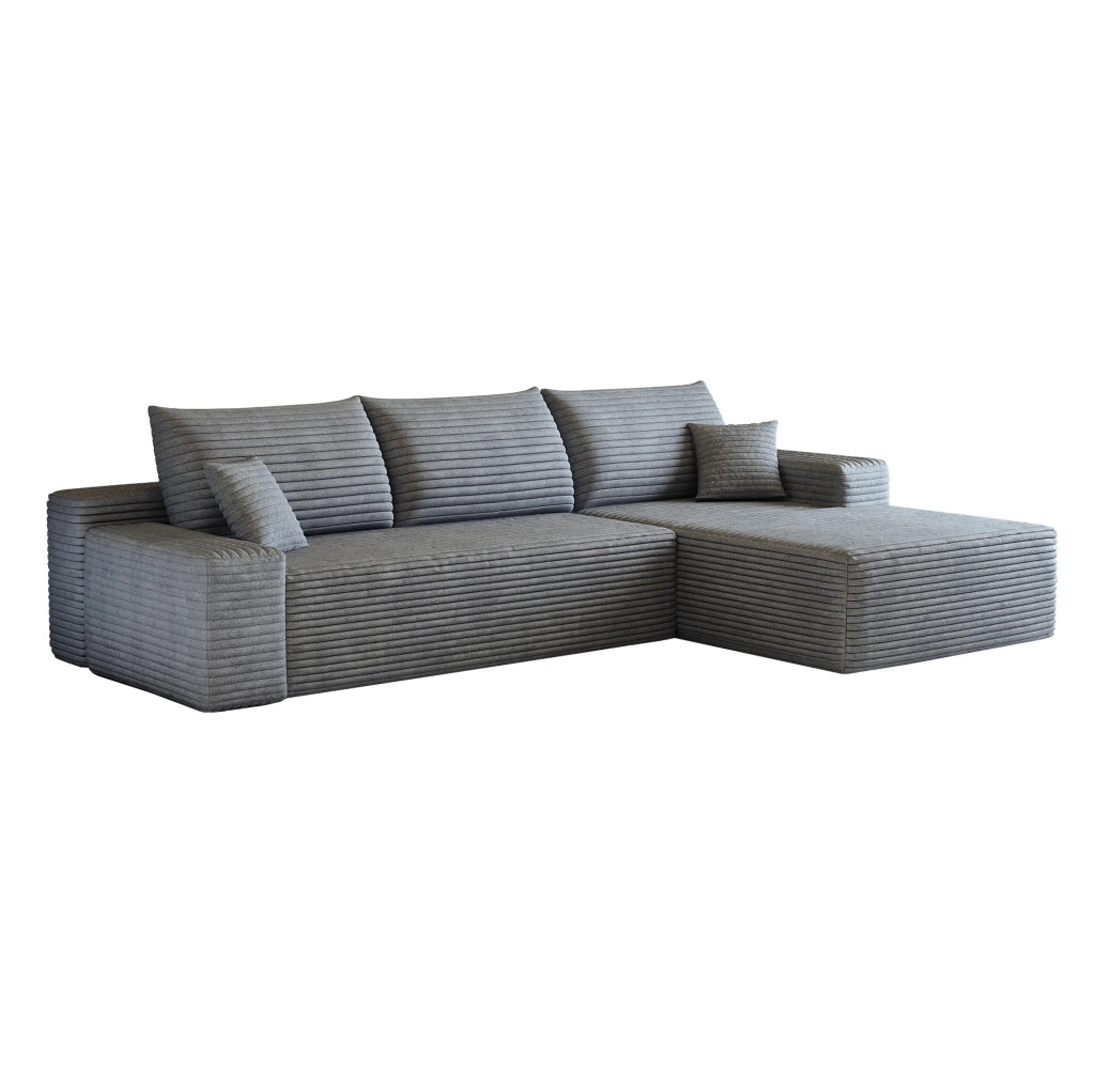Divano angolare in tessuto grigio 270x175x83 cm con imbottitura in schiuma elastica