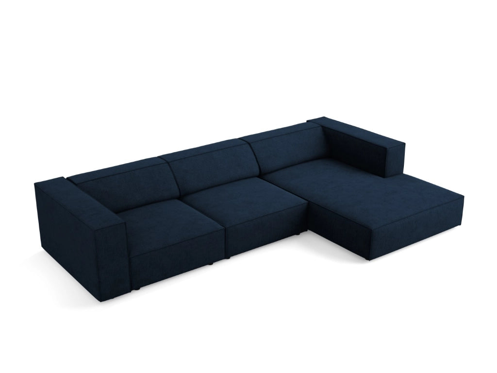 Cosmopolitan Design - Divano angolare destro "Arendal" 4 posti in ciniglia con effetto a coste blu reale 