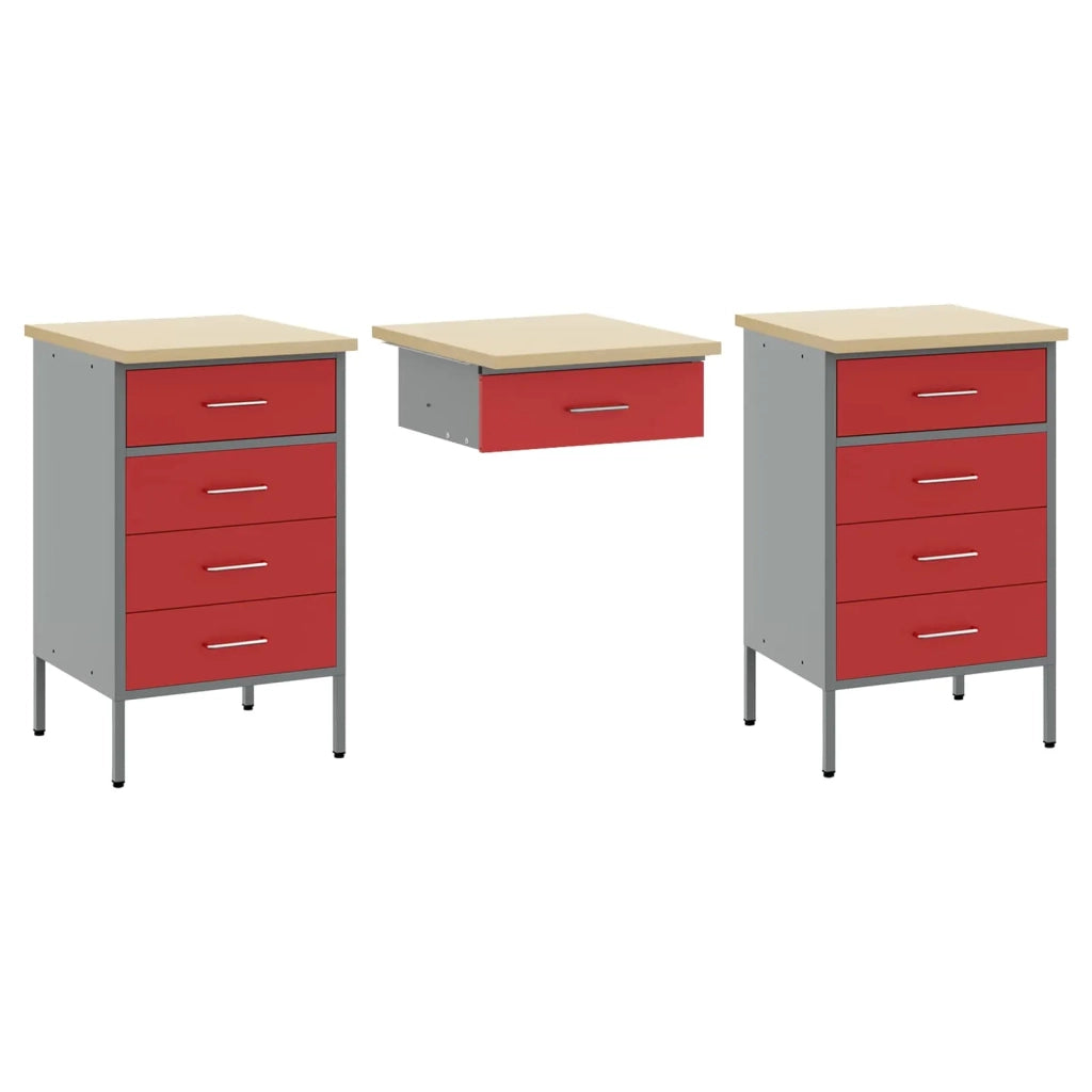 Mobile da lavoro 8 pcs Rosso Legno ingegnerizzato e acciaio 3321459